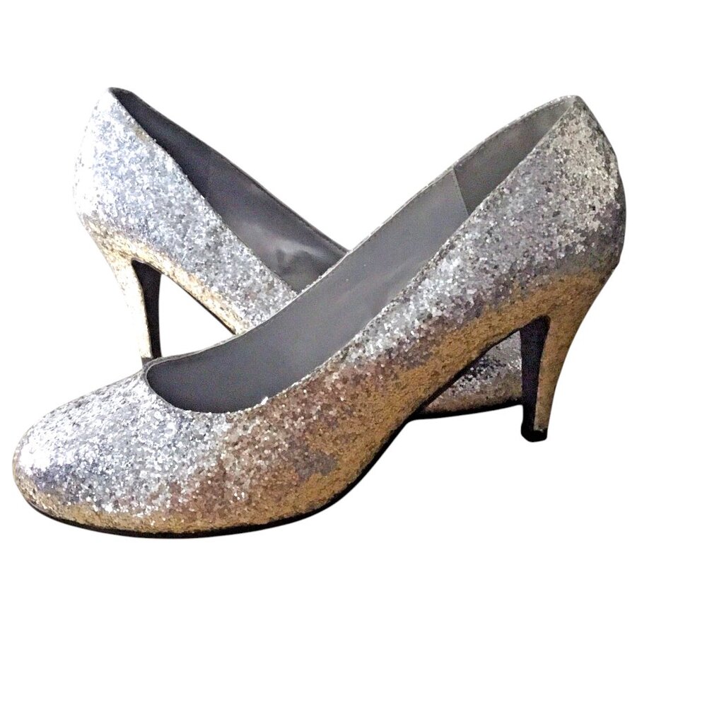 Vision Products Silver Glitter shoes Heels Adult Size 9/10 Halloween Cosplay